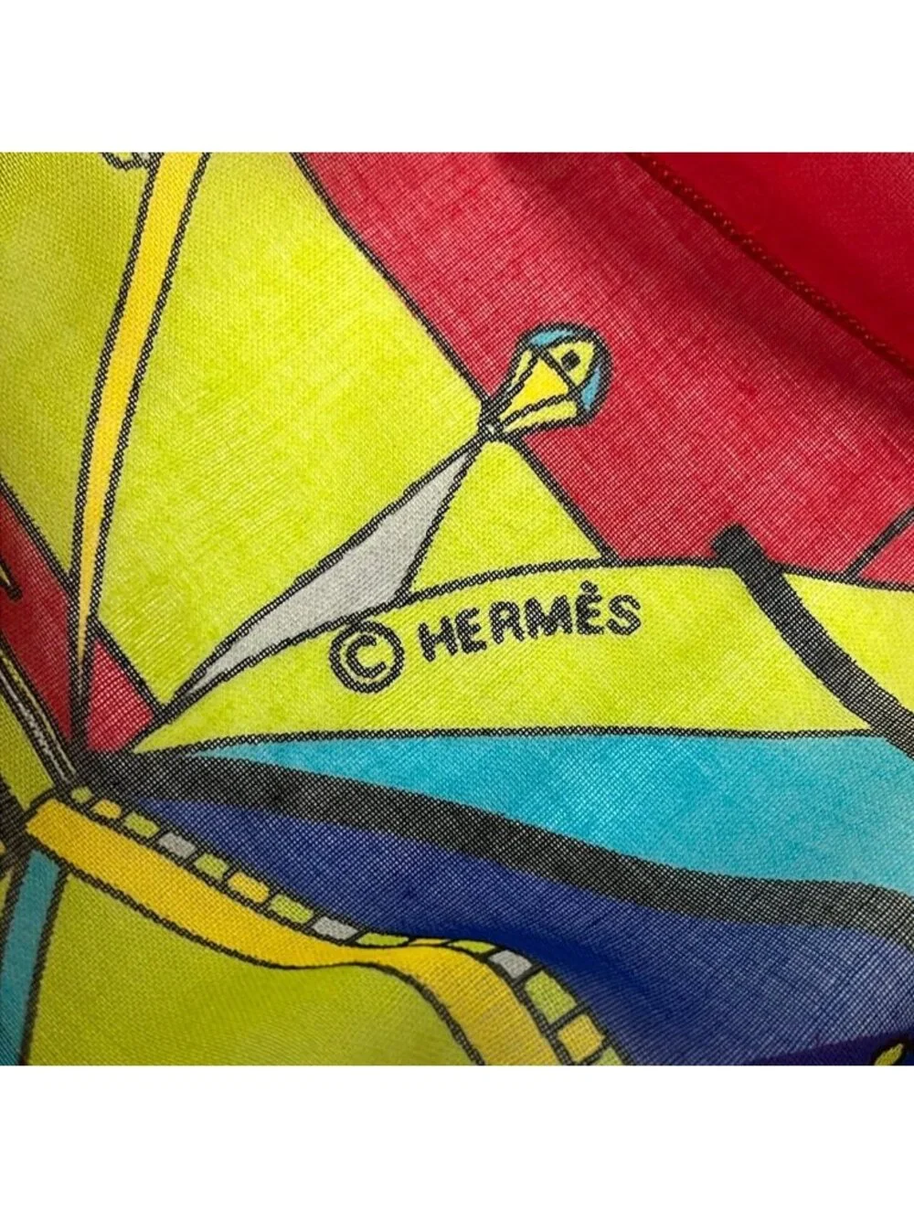 Hermes Shawl Red Yellow Multi Paz Universal Cotton Scarf